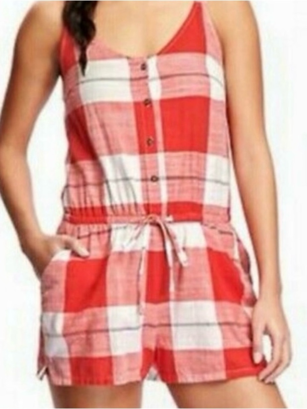 Old Navy Red and White Plaid Sleeveless Romper